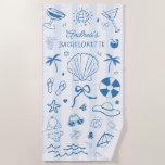 Hand Drawn Coastal Beach Summer Bachelorette Favor Beach Towel<br><div class="desc">Celebrate in style with this hand drawn coastal beach towel,  perfect as a summer bachelorette favor. Features elegant seashell illustrations,  soft ocean tones,  and a chic beach theme. Great for bachelorette beach parties,  bridesmaid gifts,  or a coastal weekend getaway. A fun and functional keepsake for sun-filled celebrations.</div>