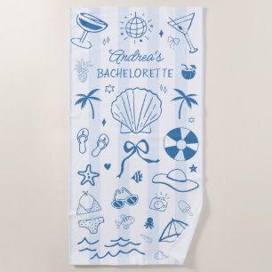 Hand Drawn Coastal Beach Summer Bachelorette Favor Towel