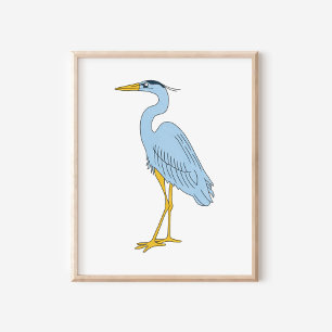 Hand-Drawn Coastal Blue Heron Illustration Art Poster