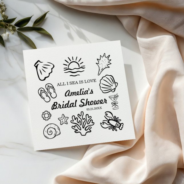 Hand drawn Coastal Bridal Shower Decor,Ocean Theme Napkins (Creator Uploaded)