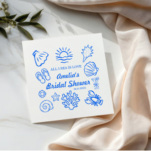 Hand drawn Coastal Bridal Shower Decor,Ocean Theme Napkins