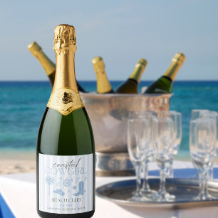 Hand Drawn Coastal Cowgirl Beach Club Bachelorette Sparkling Wine Label