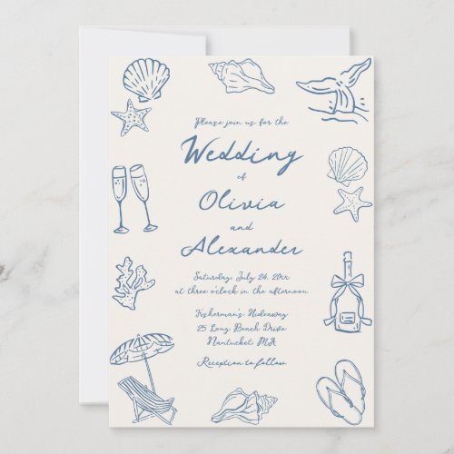 Hand Drawn Coastal Whimsical Doodle Beach Wedding