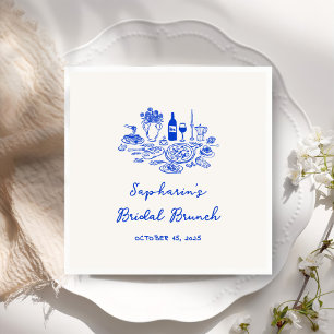 Hand Drawn Cobalt Blue Bridal Brunch Napkins