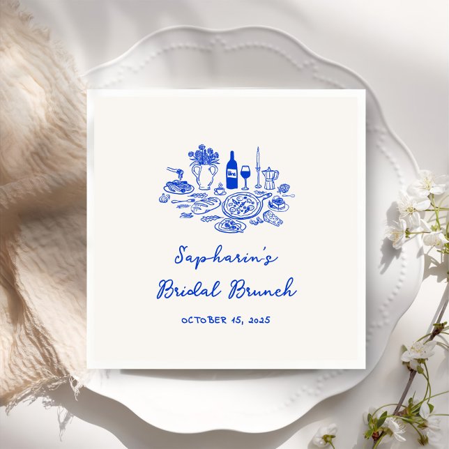 Hand Drawn Cobalt Blue Bridal Brunch  Napkins (Creator Uploaded)