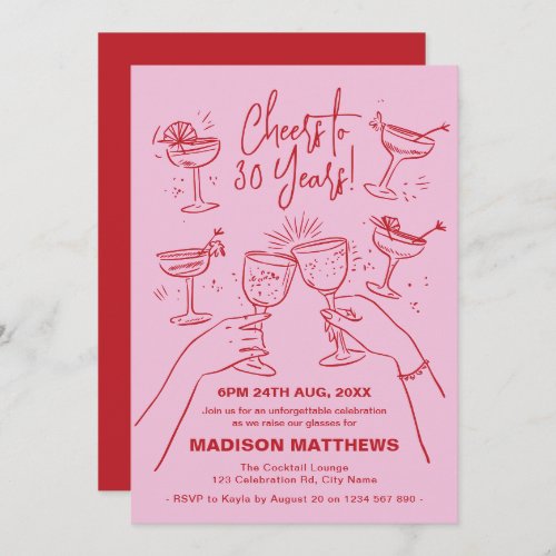 Hand_Drawn Cocktail Cheers 30th Birthday  Invitation