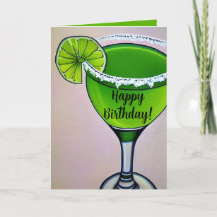 Hand Drawn Cocktail Lime Margarita Birthday Card
