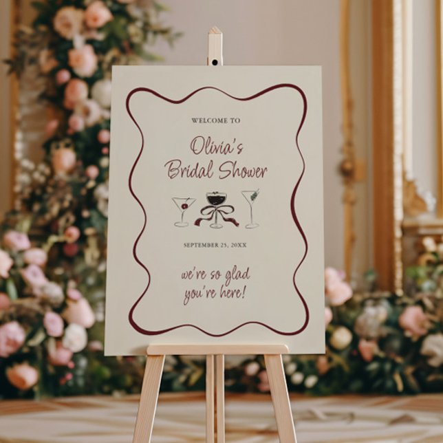Hand Drawn Cocktails Wavy Frame Bridal Shower Foam Board (Creator Uploaded)