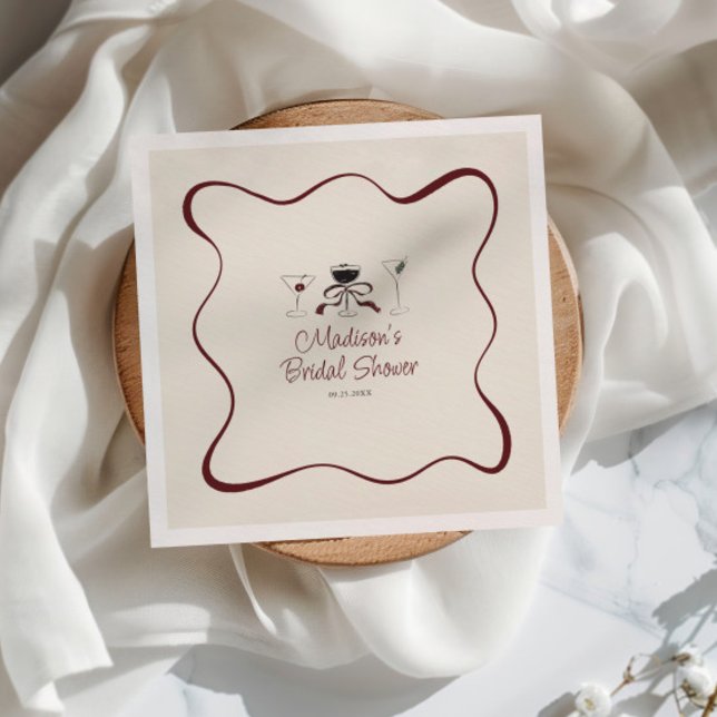 Hand Drawn Cocktails Wavy Frame Bridal Shower Napkins (Creator Uploaded)