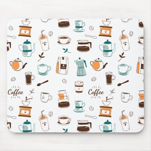 Hand Drawn Coffee and Cafe Pattern Mouse Pad (Front)