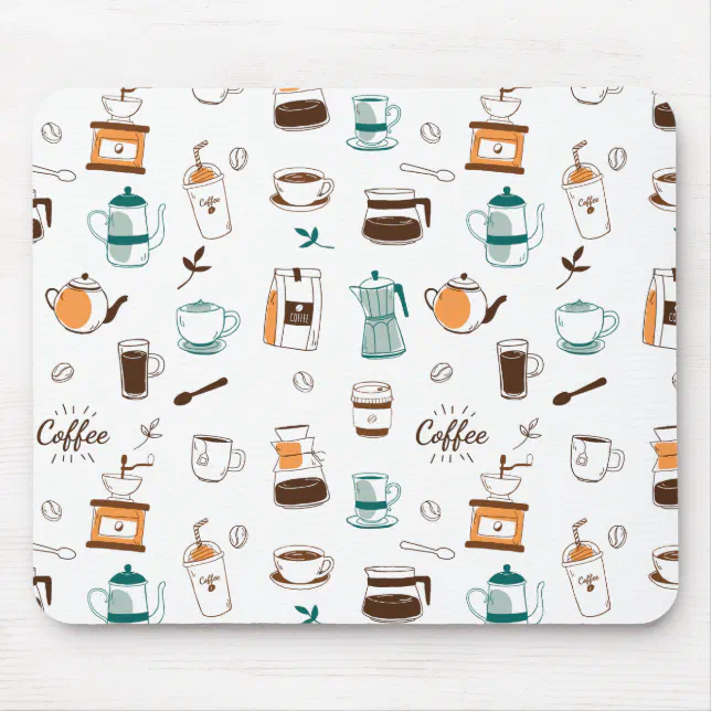 Hand Drawn Coffee and Cafe Pattern Mouse Pad | Zazzle