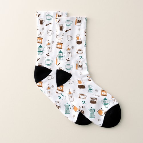 Hand Drawn Coffee and Cafe Pattern Socks