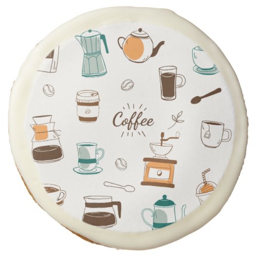 Hand Drawn Coffee and Cafe Pattern Sugar Cookie