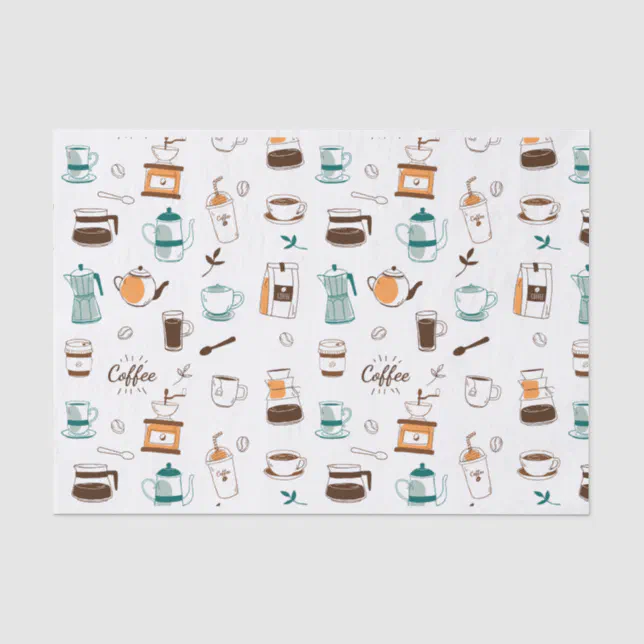 Cafe Rapper Paper With Pattern Hand Drawn Coffee and Cafe Pattern Tissue Paper | Zazzle