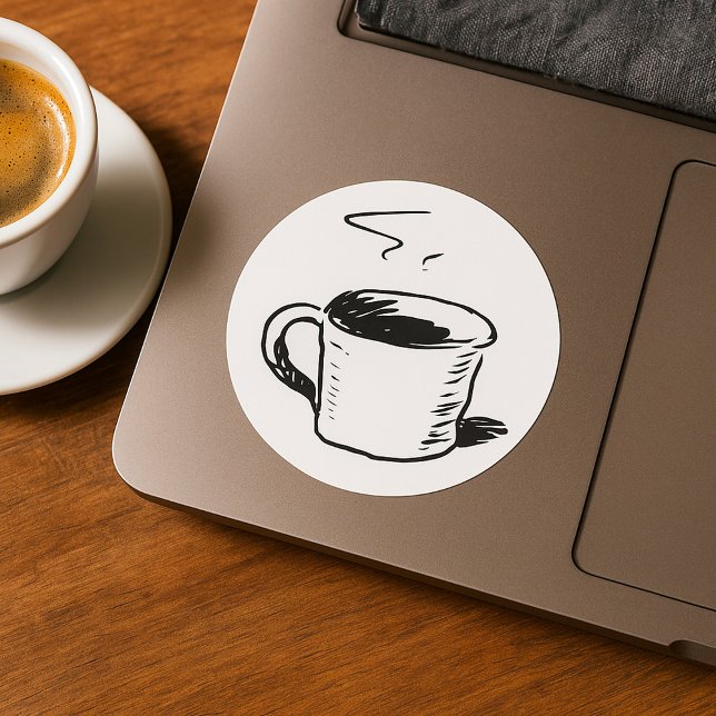 Hand Drawn Coffee Mug Sketch Minimalist Classic Round Sticker (Creator Uploaded)