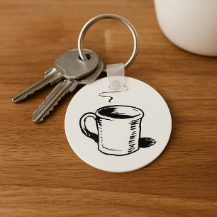 Hand Drawn Coffee Mug Sketch Minimalist Keychain