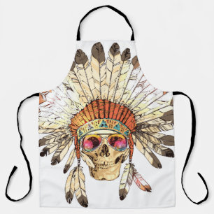 Hand Drawn Color Native American Indian Headdress Apron