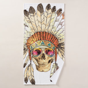 Hand Drawn Color Native American Indian Headdress Bath Towel
