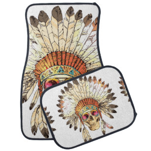 Hand Drawn Color Native American Indian Headdress Car Floor Mat