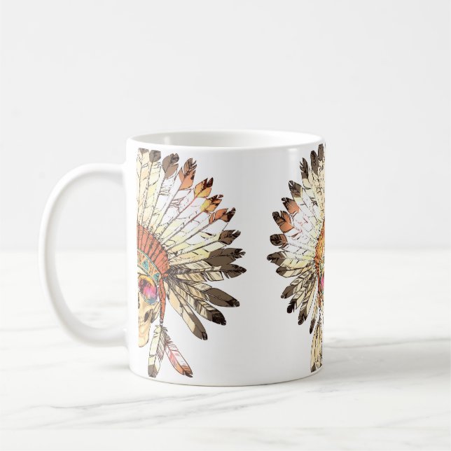 Hand Drawn Color Native American Indian Headdress  Coffee Mug (Left)