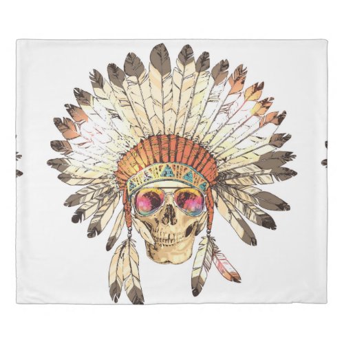 Hand Drawn Color Native American Indian Headdress  Duvet Cover