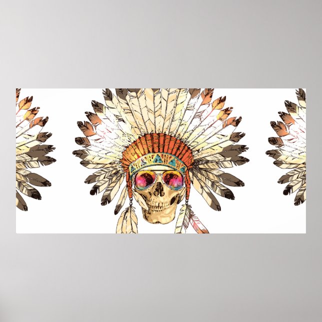Hand Drawn Color Native American Indian Headdress  Poster (Front)