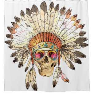 Hand Drawn Color Native American Indian Headdress Shower Curtain