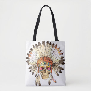 Hand Drawn Color Native American Indian Headdress Tote Bag