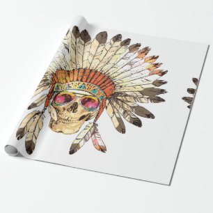 Hand Drawn Color Native American Indian Headdress Wrapping Paper