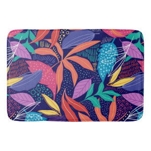 Hand Drawn Colorful Abstract Leaves Pattern Bath Mat