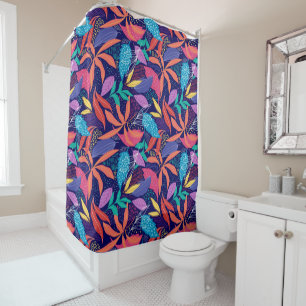 Hand Drawn Colorful Abstract Leaves Pattern Shower Curtain