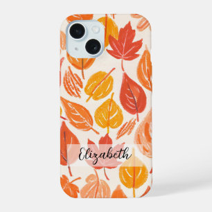 Hand Drawn Colorful Fall Leaves Autumn iPhone 15 Case