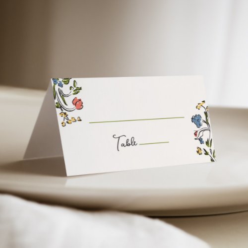 Hand Drawn Colorful Floral Bridal Shower Place Card