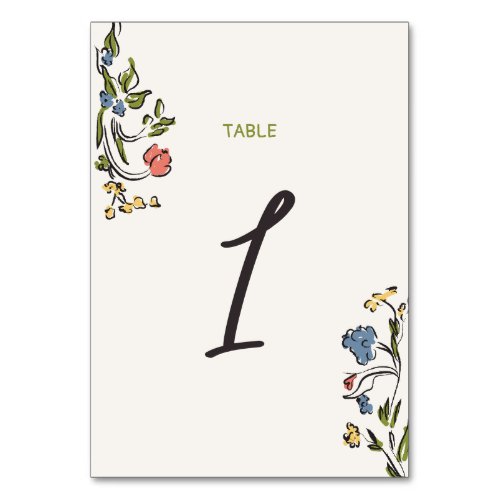 Hand Drawn Colorful Floral Bridal Shower Table Number
