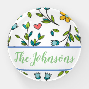 Hand-Drawn Colorful Floral & Hearts Pattern Paperweight