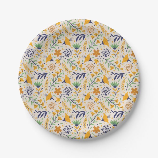 Hand Drawn Colorful Floral Pattern-23595 Paper Plates (Front)