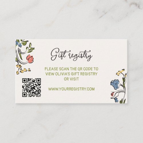 Hand Drawn Colorful Floral QR Code Bridal Shower Enclosure Card