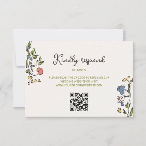 Hand Drawn Colorful Floral QR Code RSVP Card