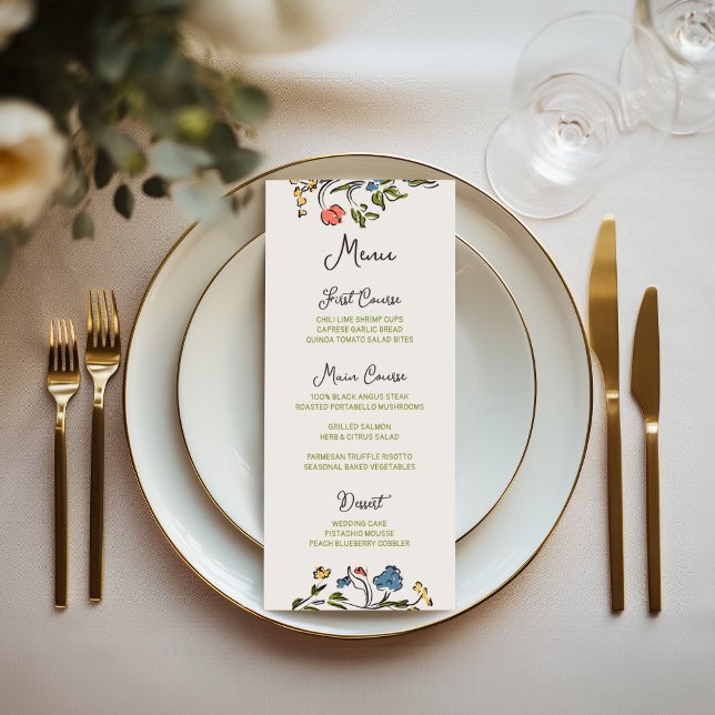 Hand Drawn Colorful Floral Wedding Menu (Creator Uploaded)