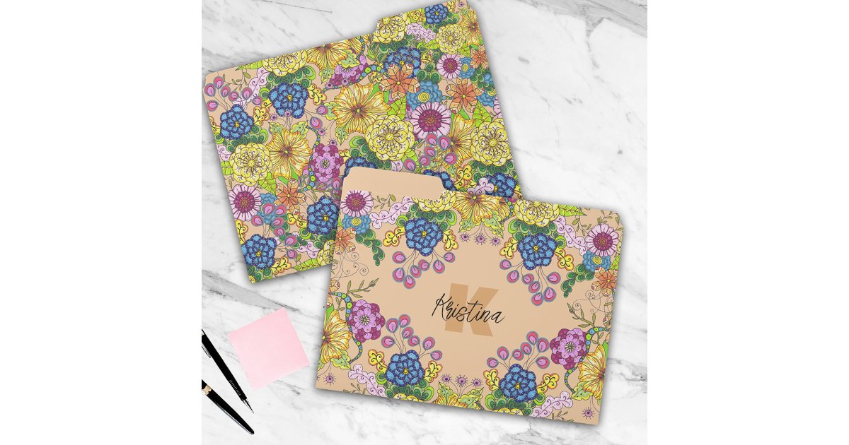 File Folder Icon Initla R Hand-Drawn Colorful Flowers Name and Initial File Folder | Zazzle