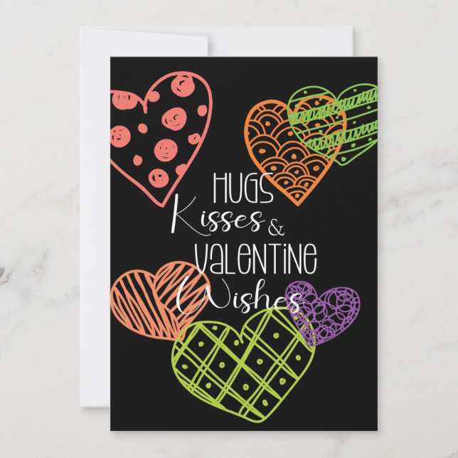 Hand drawn Colorful Fun Hearts Valentine Greeting Holiday Card (Front)