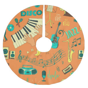 Hand-drawn colorful music pattern brushed polyester tree skirt