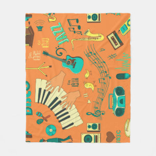 Hand-drawn colorful music pattern fleece blanket