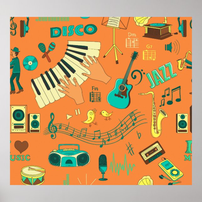 Hand-drawn colorful music pattern poster (Front)