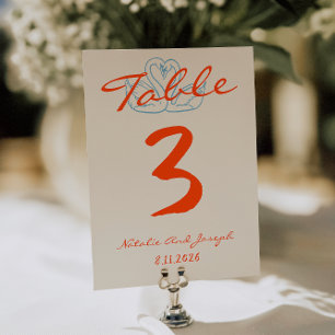 Hand Drawn Colorful Orange Wedding Table Number