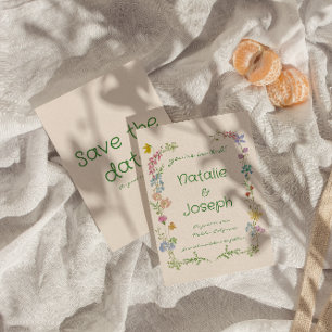 Hand Drawn Colorful Pastel Quirky Floral Wedding Save The Date