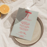 Hand Drawn Colorful Quirky Champagne Retro Wedding Menu<br><div class="desc">A colorful retro funky modern red and sky blue wedding dinner menu. Which features chic template design of sky blue background and vivid red hand written typography. With Hand drawn cocktail glasses with ribbons . A Perfect and matching with the whole suite.</div>