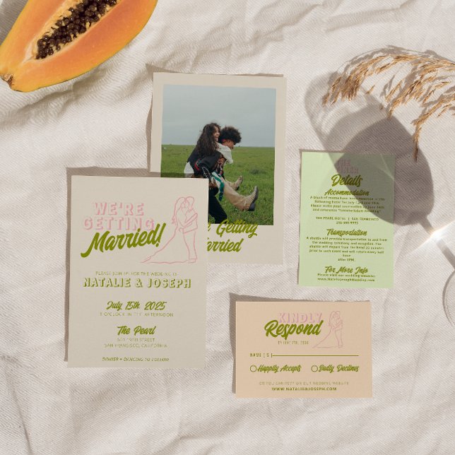 Hand Drawn Colorful Retro Bold Funky Wedding Invitation (Creator Uploaded)