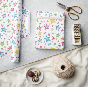 Hand Drawn Colorful Stars Kids Wrapping Paper