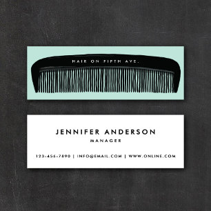 Hand-drawn Comb Aqua & Black Hair Stylist Mini Business Card